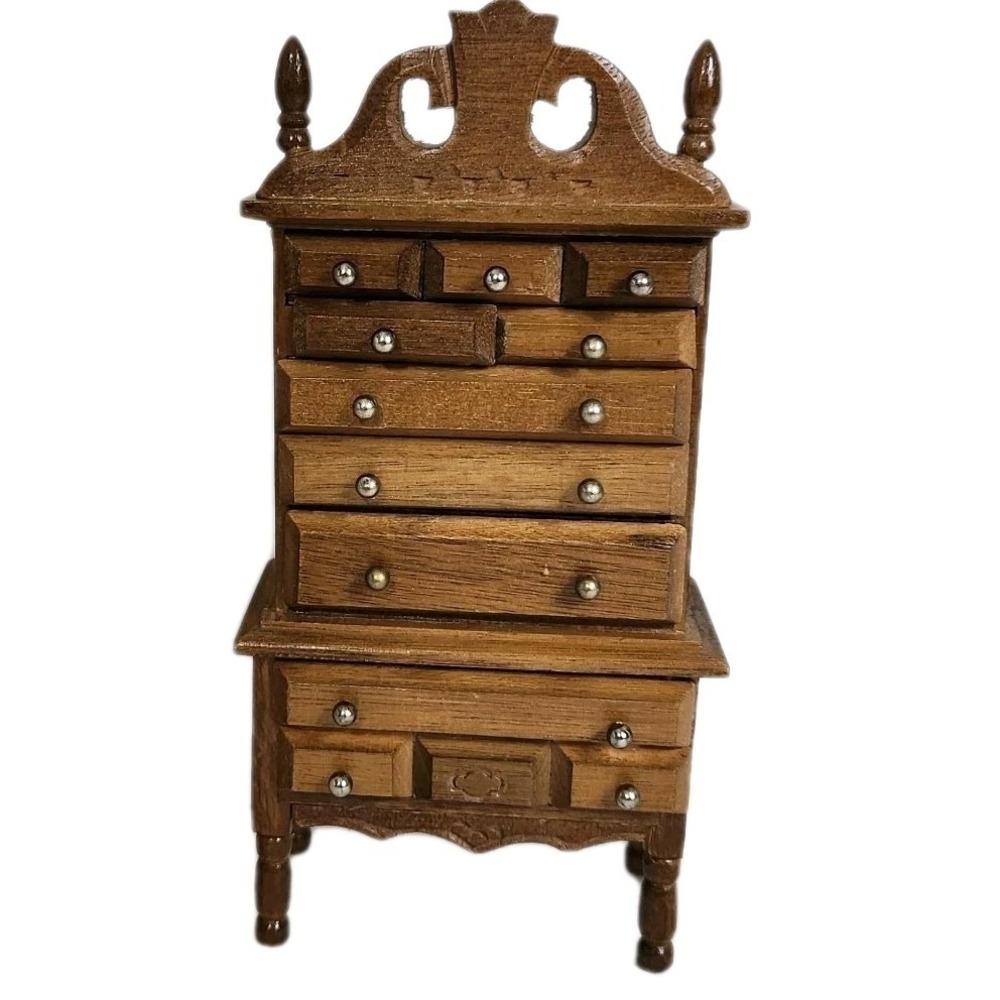 Vintage Dollhouse Miniature Wood Highboy Dresser Chest Drawers 1:12 Taiwan w Box